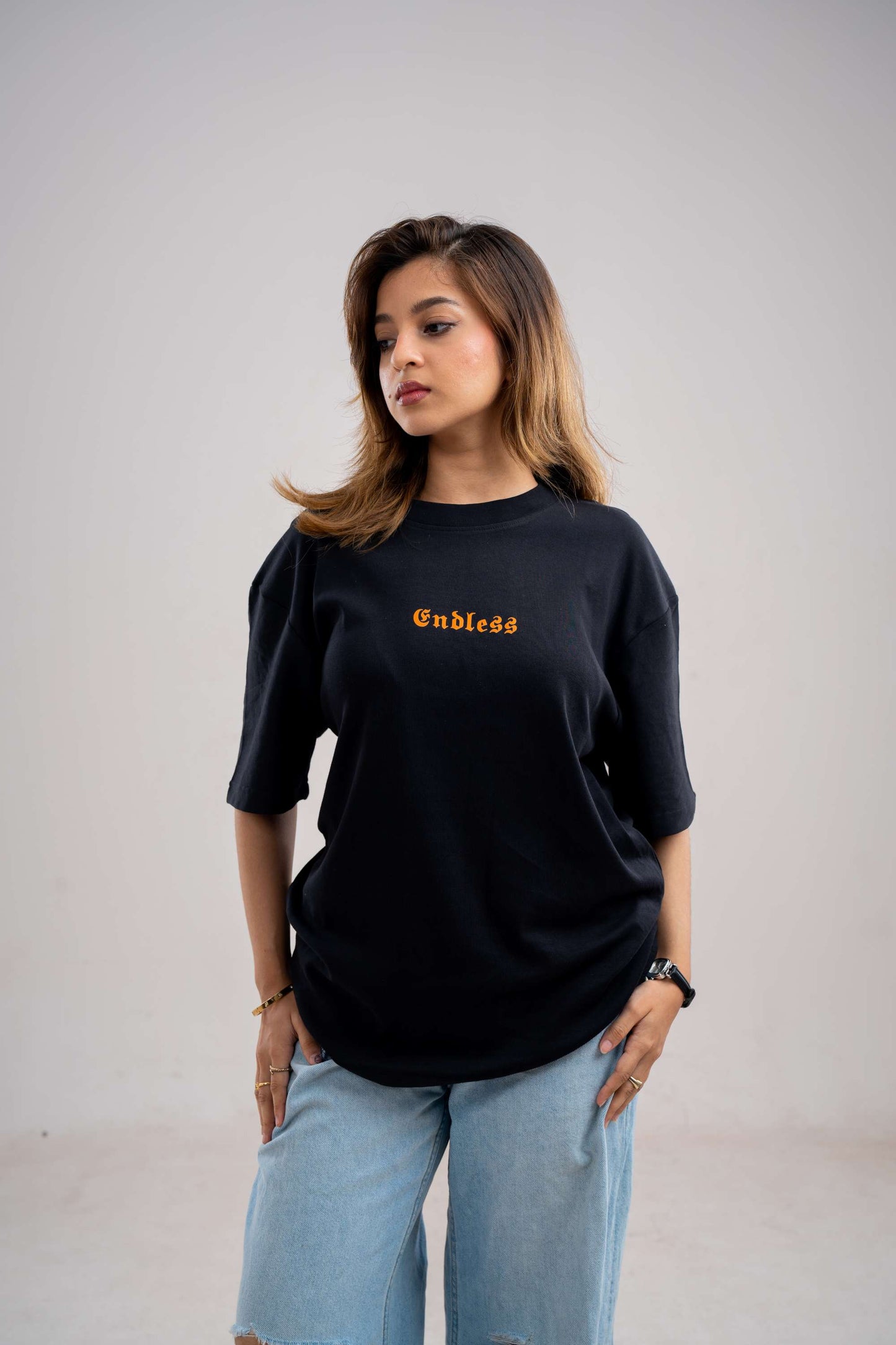 Drop Shoulder Printed T-Shirt - Black (Nope)
