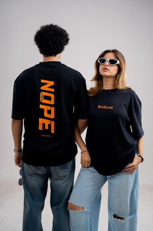 Drop Shoulder Printed T-Shirt - Black (Nope)