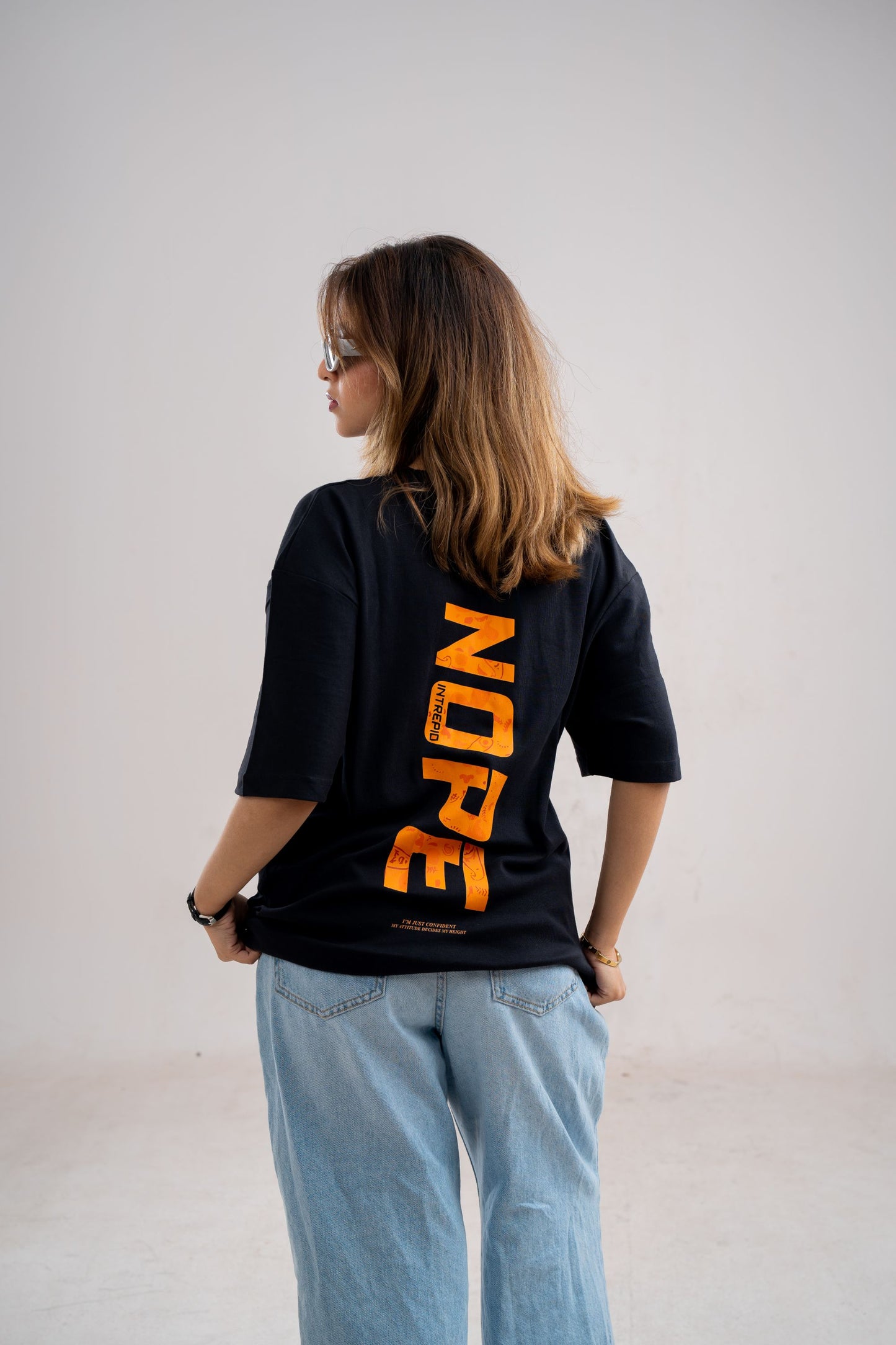 Drop Shoulder Printed T-Shirt - Black (Nope)
