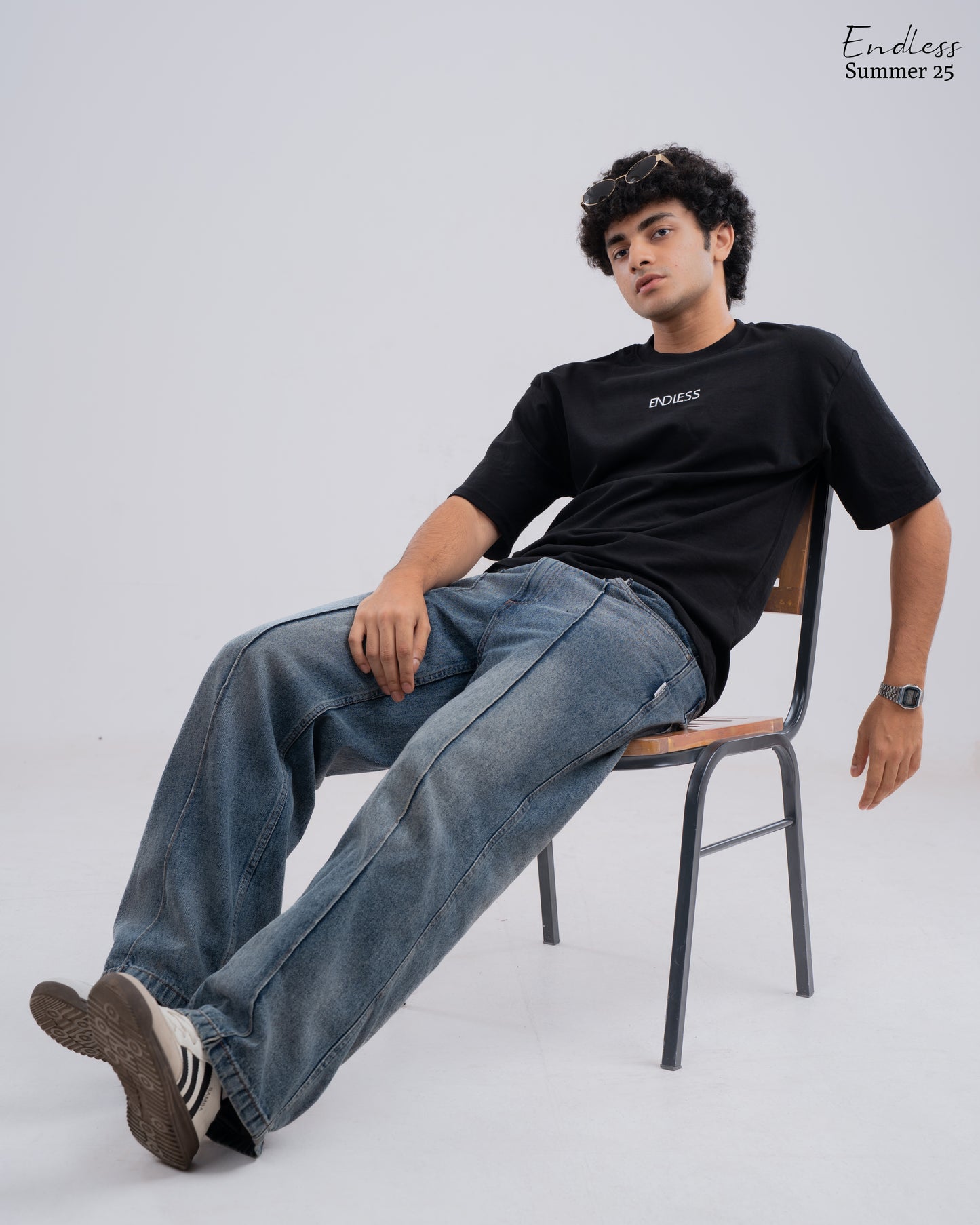 Drop Shoulder Solid T-Shirt - Black