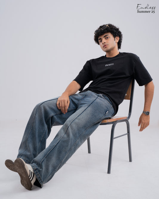 Drop Shoulder Solid T-Shirt - Black