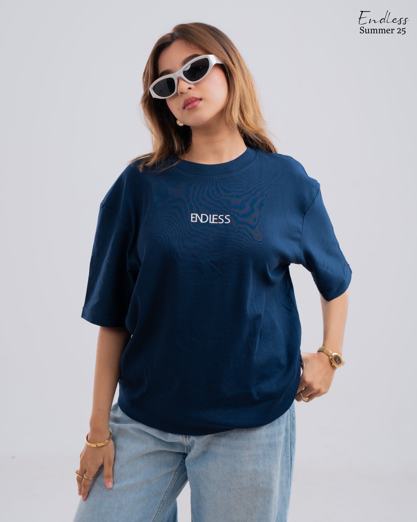 Drop Shoulder Solid T-Shirt - Blue