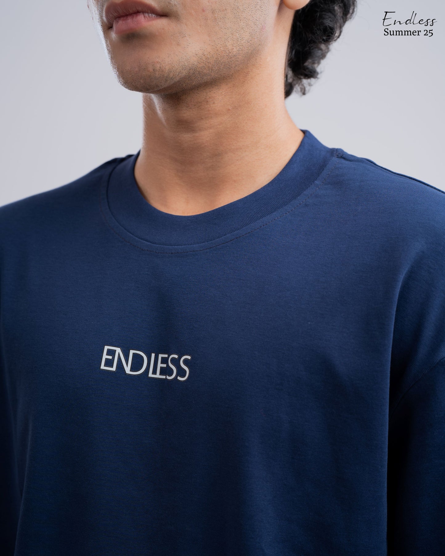 Drop Shoulder Solid T-Shirt - Blue