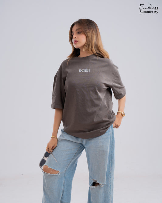 Drop Shoulder Solid T-Shirt - Steel
