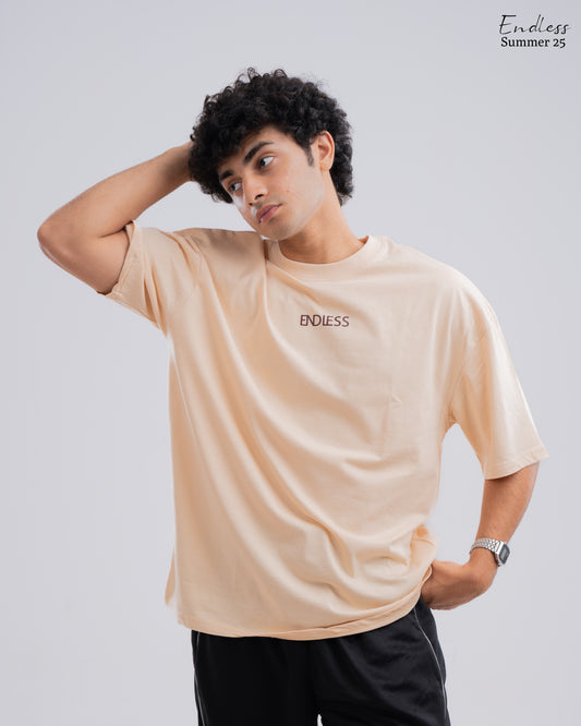 Drop Shoulder Solid T-Shirt - Beige