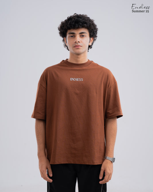 Drop Shoulder Solid T-Shirt - Brown