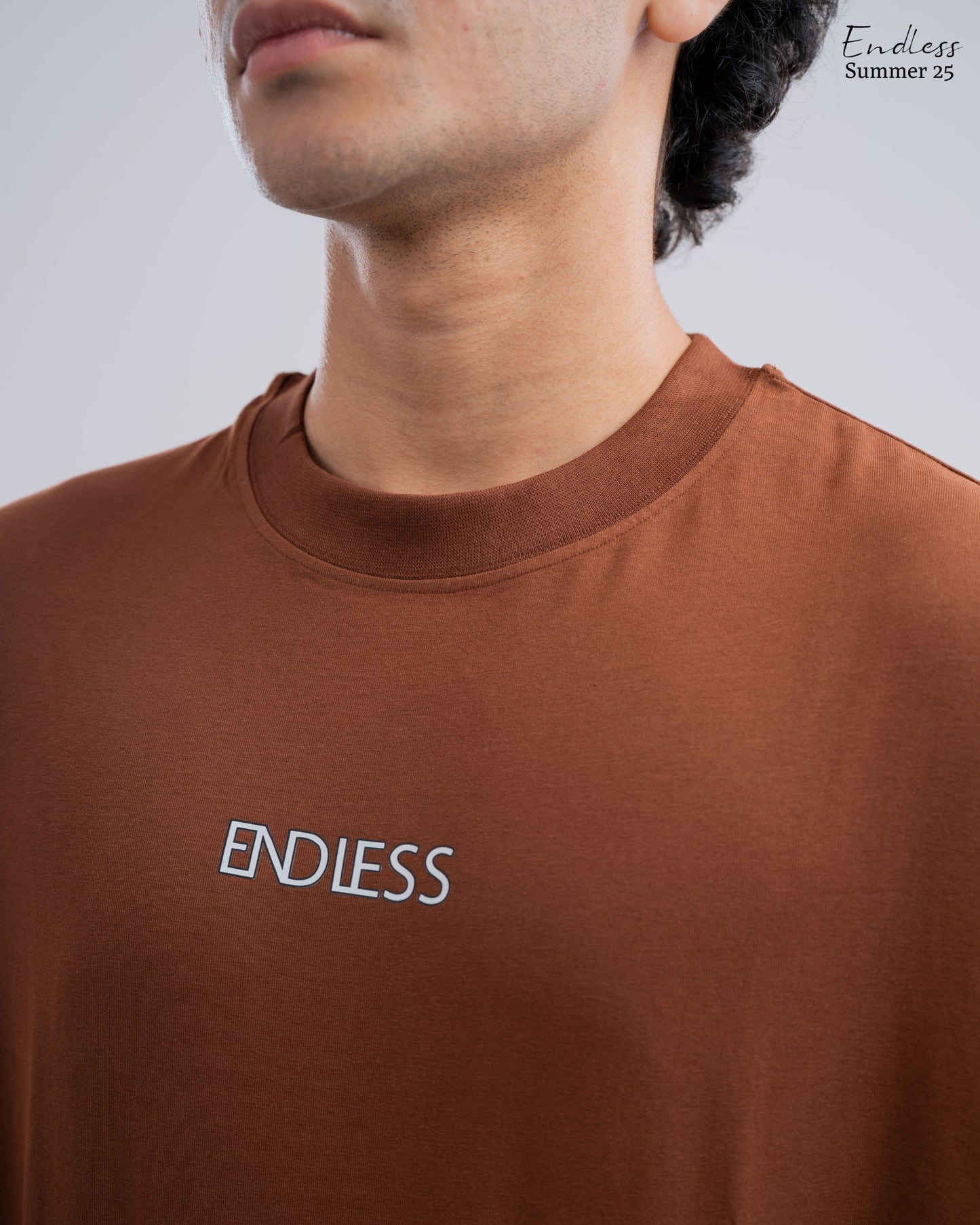 Drop Shoulder Solid T-Shirt - Brown