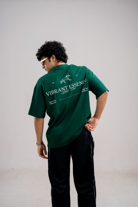Drop Shoulder Printed T-Shirt - Bottle Green (Vibrant Essence)