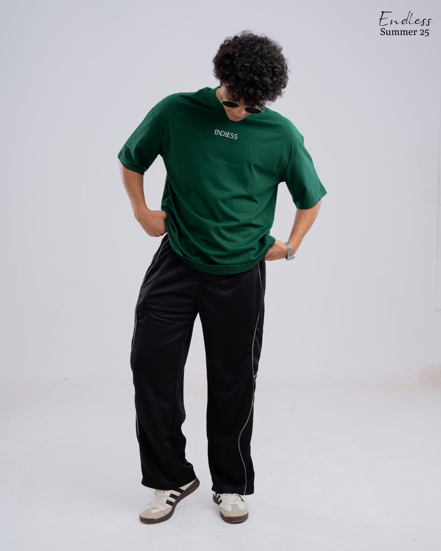 Drop Shoulder Solid T-Shirt - Bottle Green