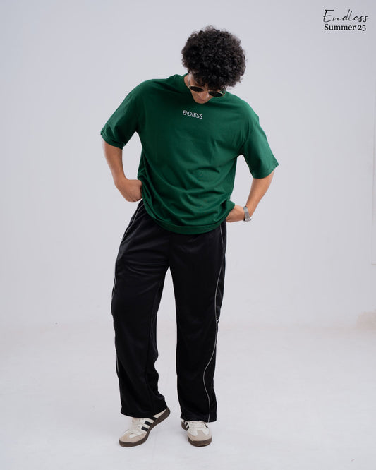 Drop Shoulder Solid T-Shirt - Bottle Green