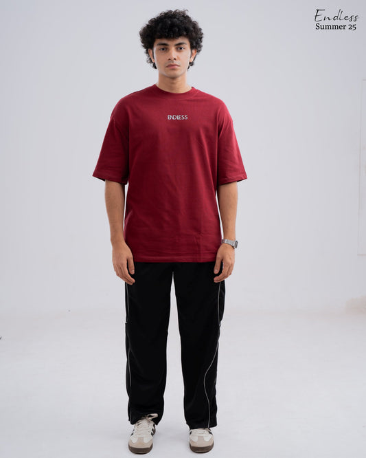 Drop Shoulder Solid T-Shirt - Maroon