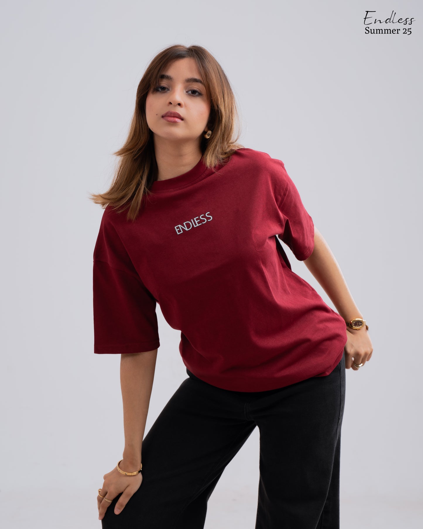 Drop Shoulder Solid T-Shirt - Maroon