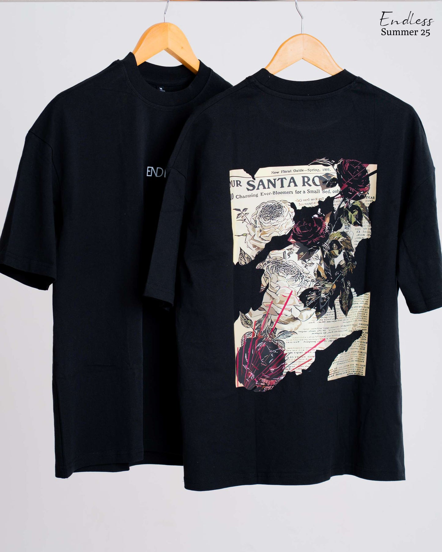 Drop Shoulder Printed T-Shirt - Black (Santa Rose)