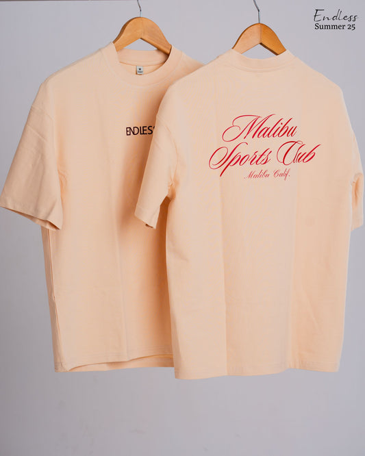 Drop Shoulder Printed T-Shirt - Beige (Malibu sports club)