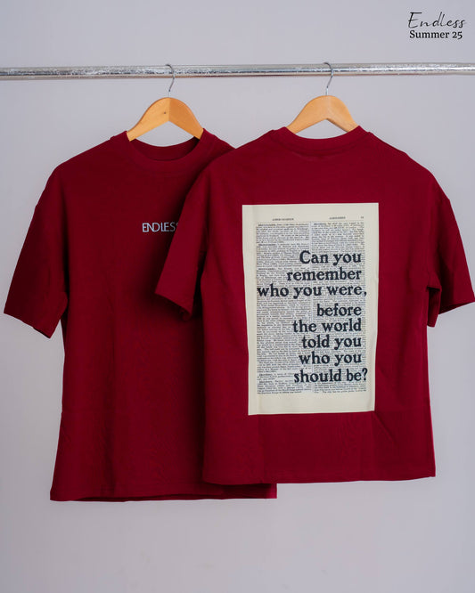 Drop Shoulder Printed T-Shirt - Maroon (Can you remember)