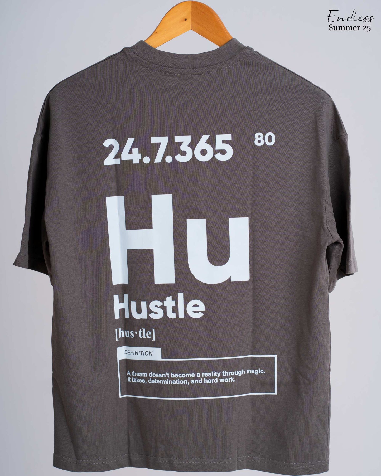 Drop Shoulder Printed T-Shirt - Steel (Hustle Club)