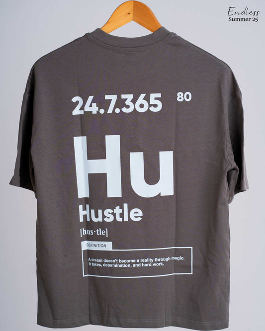 Drop Shoulder Printed T-Shirt - Steel (Hustle Club)
