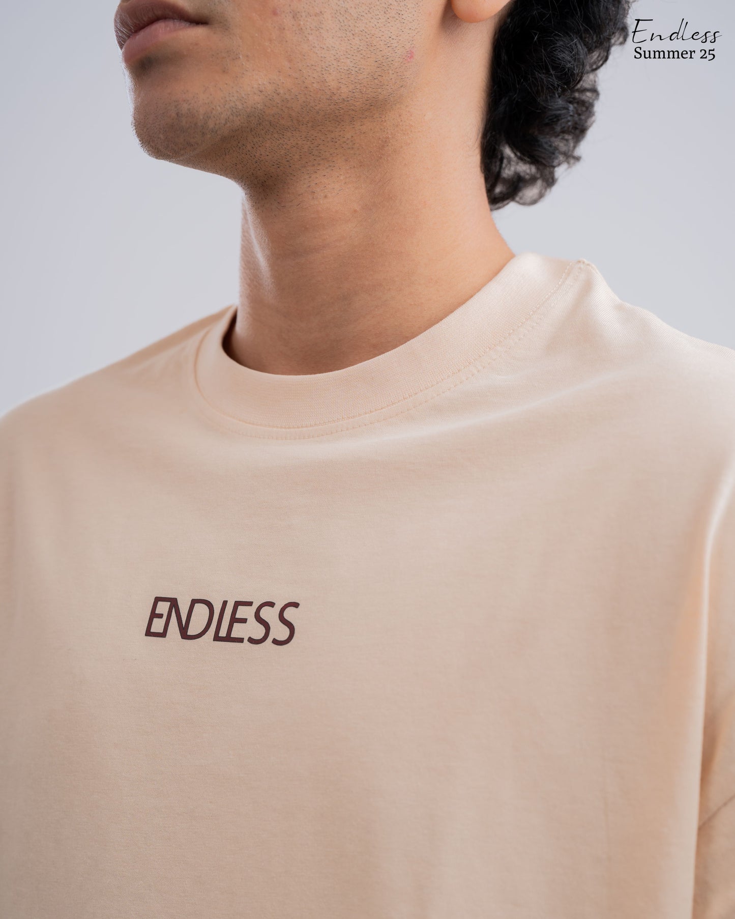 Drop Shoulder Solid T-Shirt - Beige