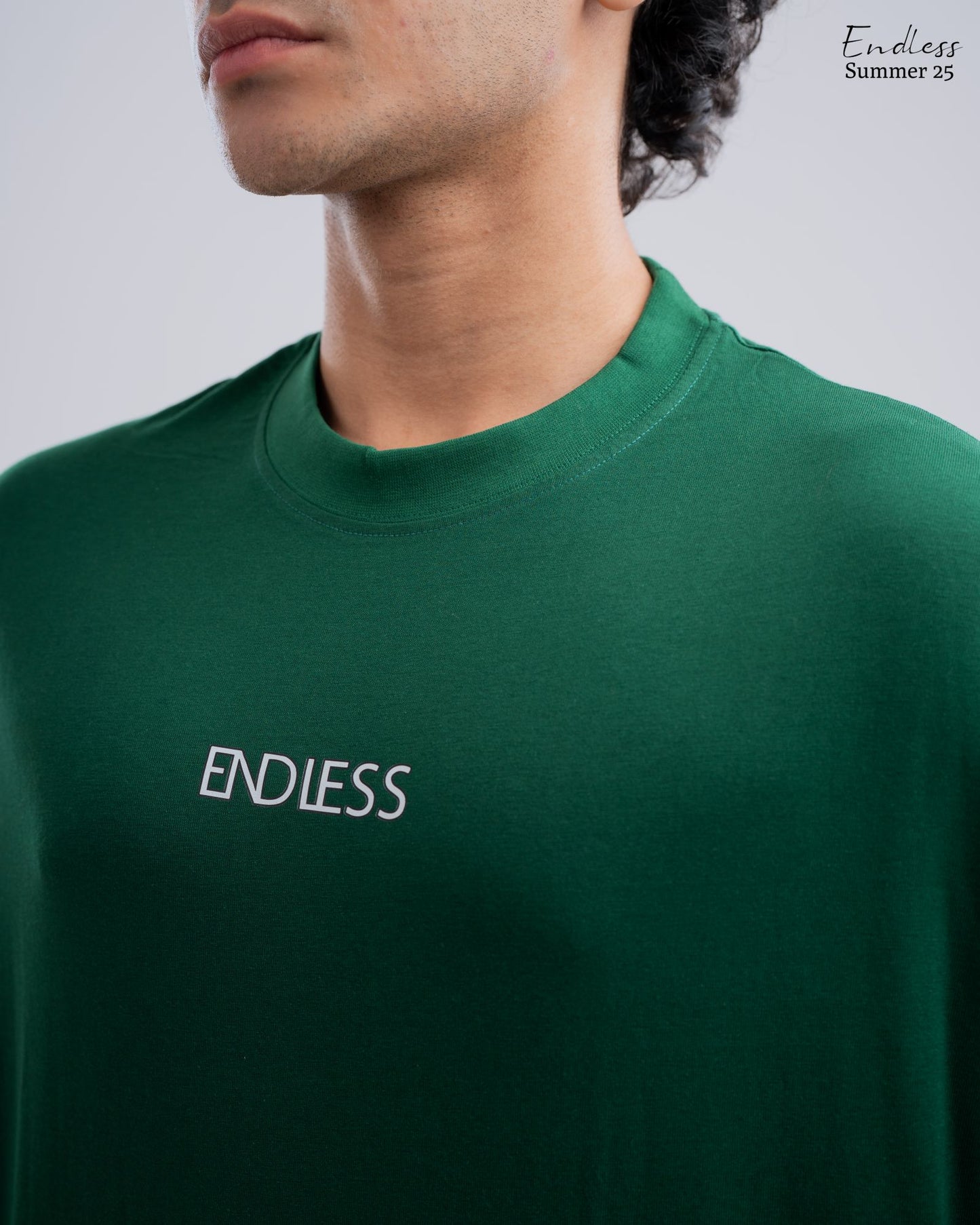 Drop Shoulder Solid T-Shirt - Bottle Green