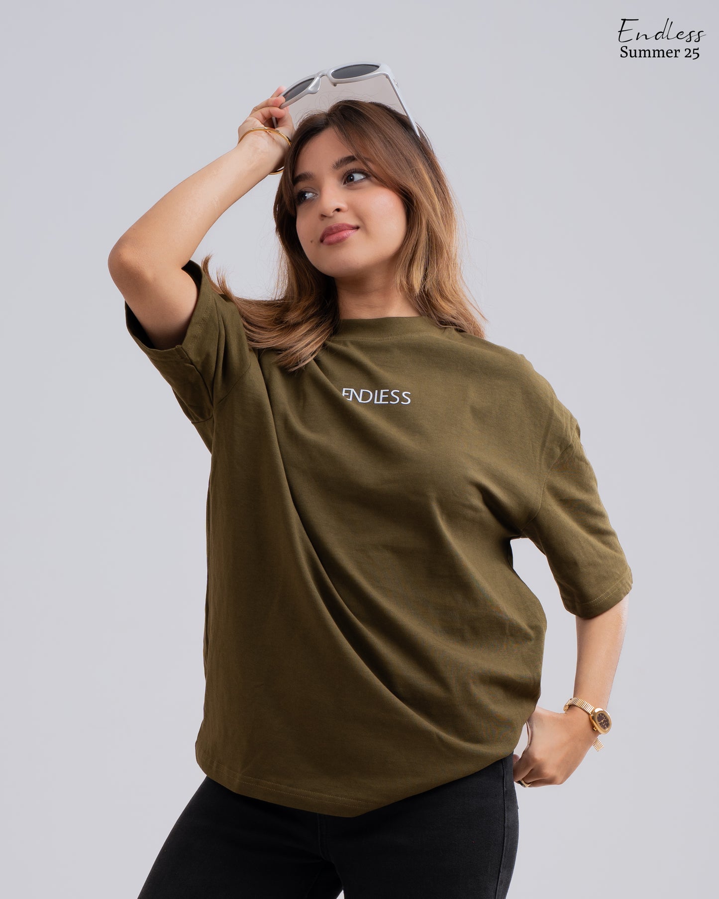 Drop Shoulder Solid T-Shirt - Olive